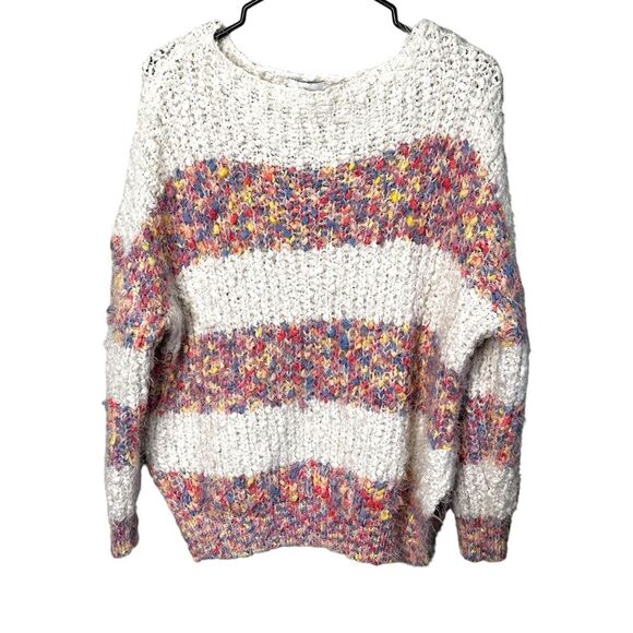 GILLI chunky popcorn knit crewneck confetti multi color stripes size small - Picture 1 of 6